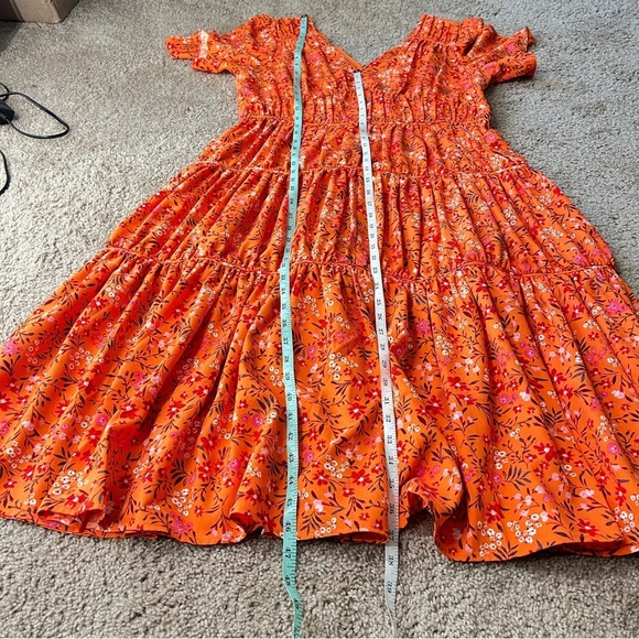 Draper James Apricot Orange Pansy Floral Margo Flutter Sleeve Midi Dress NWT 12 - Picture 8 of 11